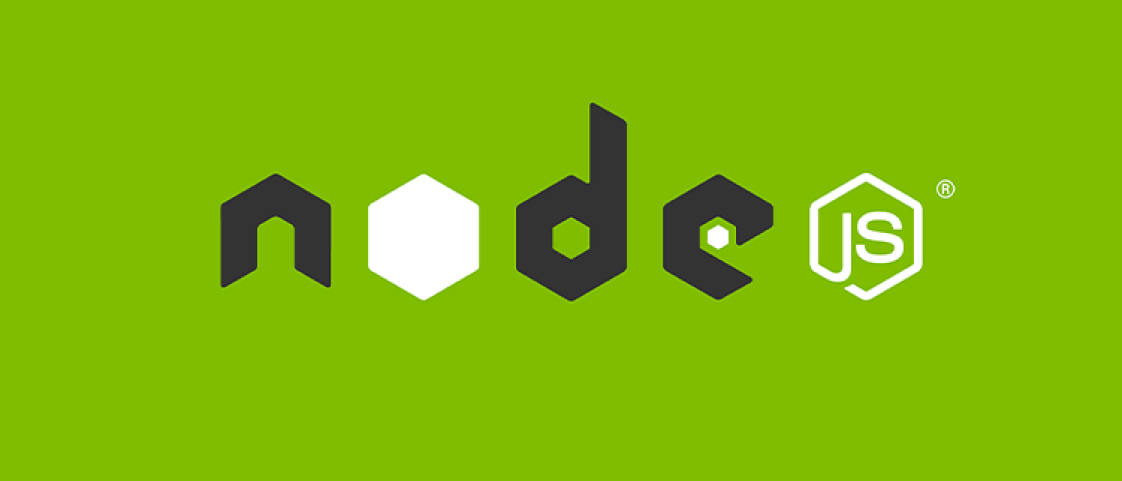 node js written on a grass green background