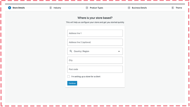 first step of woocommerce setup process